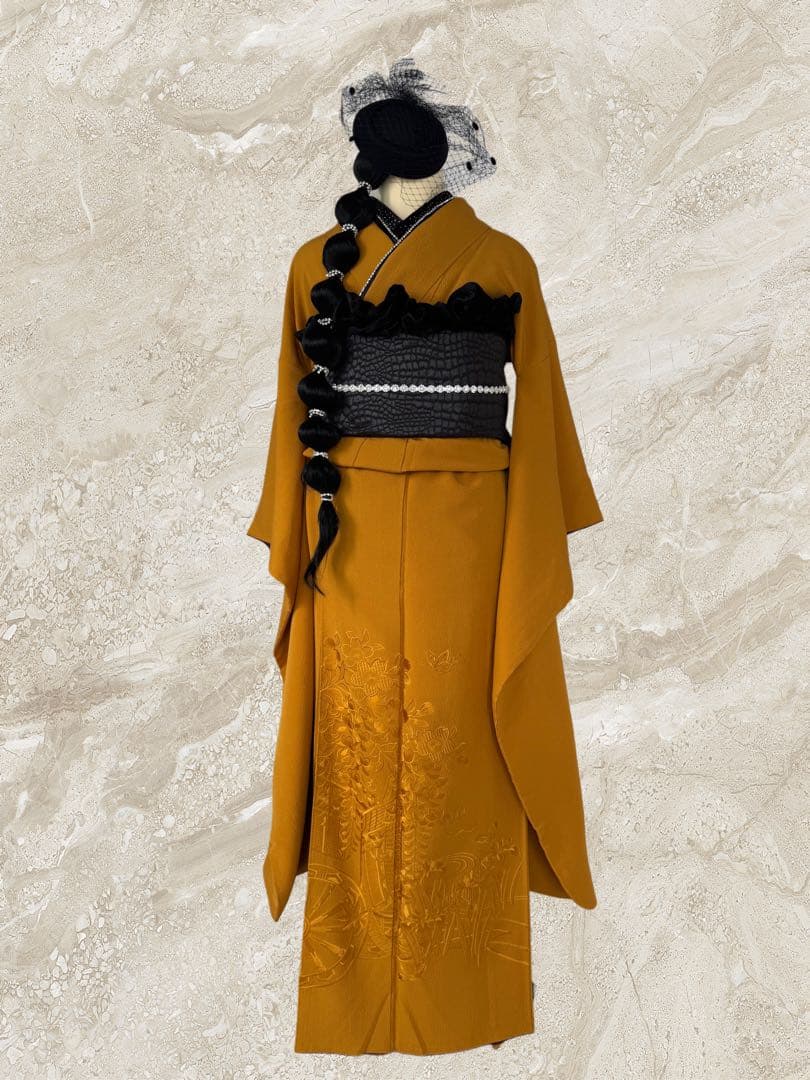 きらきらストーンからし色振袖】 振袖 からし色 シンプル