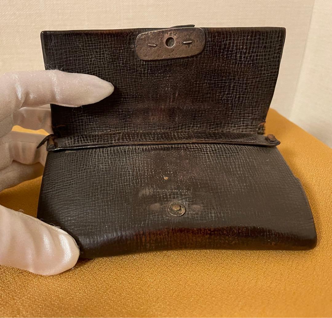 日本製アンティーク キセル筒付き革製タバコ入れ