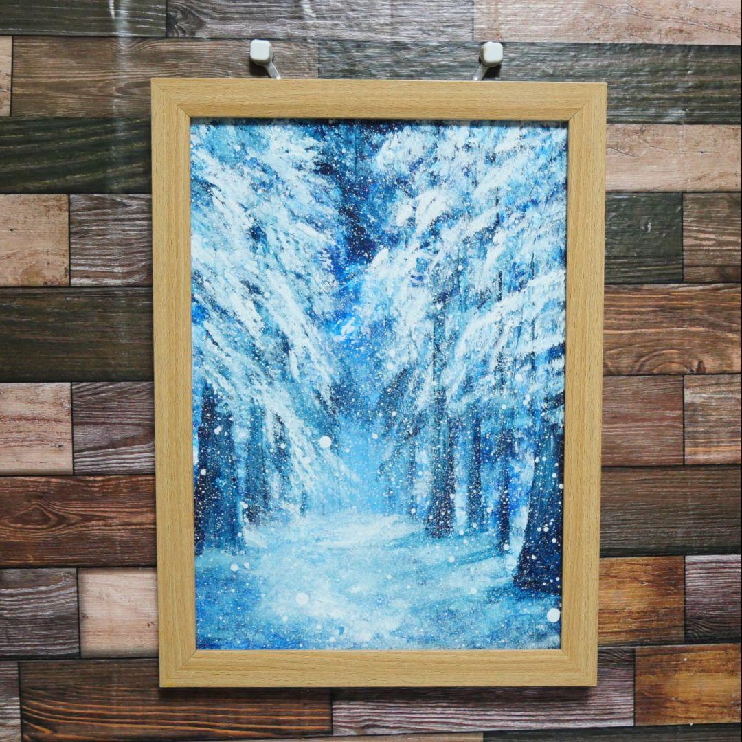 油絵 油彩 絵画 【森の冬】