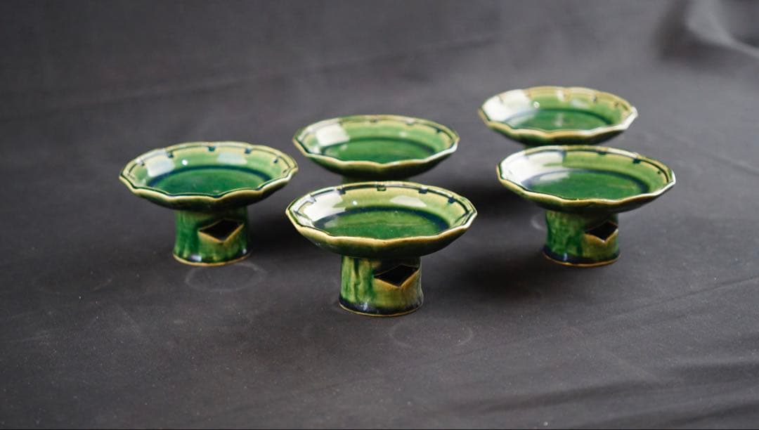 総織部高台皿 5客揃 幸兵衛窯 加藤卓男