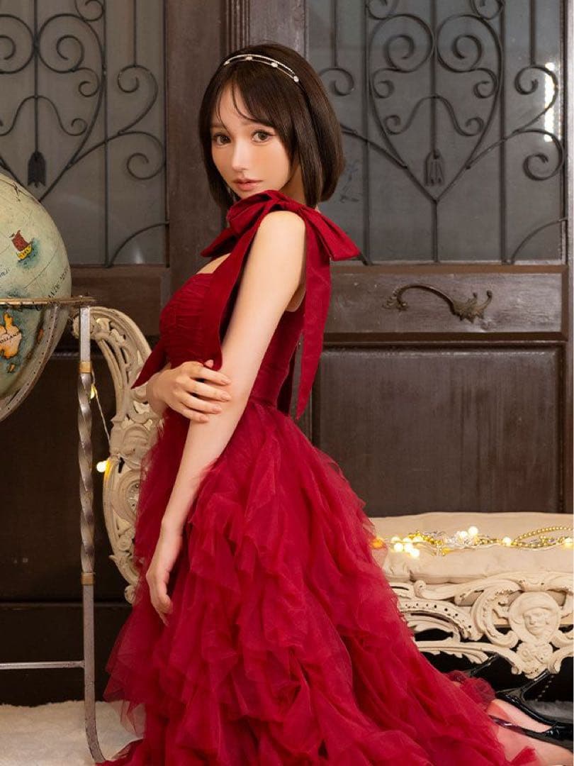 ROBEdeFLEURSローブドフルール ボリュームチュール ショルダーリボン