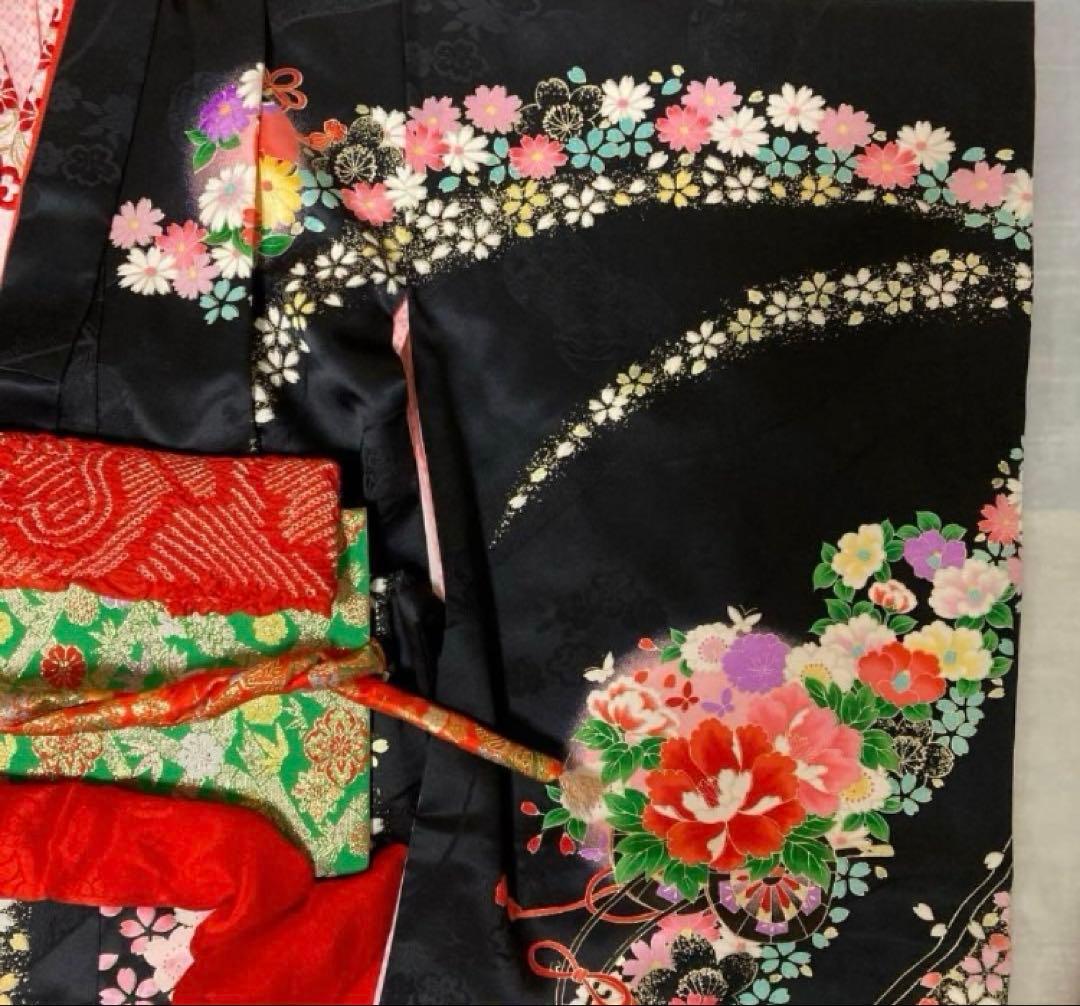 七五三 7歳 正絹着物 作り帯 バッグ草履小物セット子供 キッズ 女の子