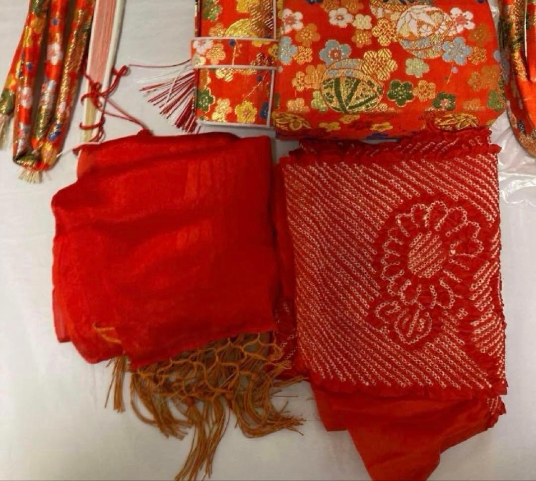 七五三 7歳 正絹着物 作り帯 バッグ草履小物セット子供 キッズ 女の子