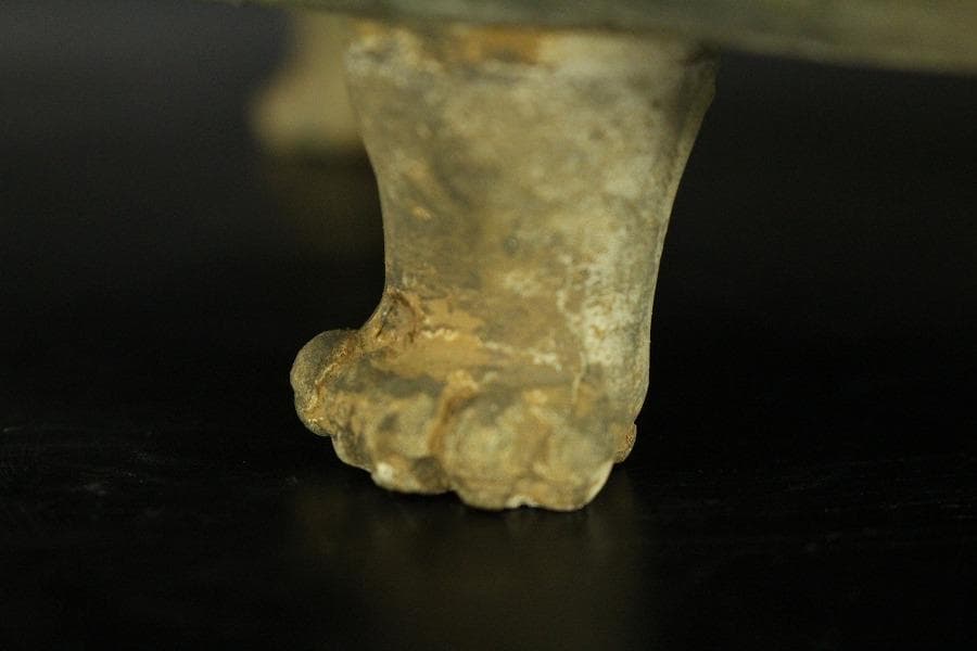 中国美術 唐三彩 双鳳紋 三足 盤 φ31cm 希少(LC247)