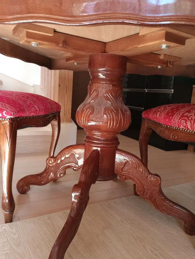 センターテーブル、ダイニングデーブル椅子2脚セット　　猫足　アンティーク