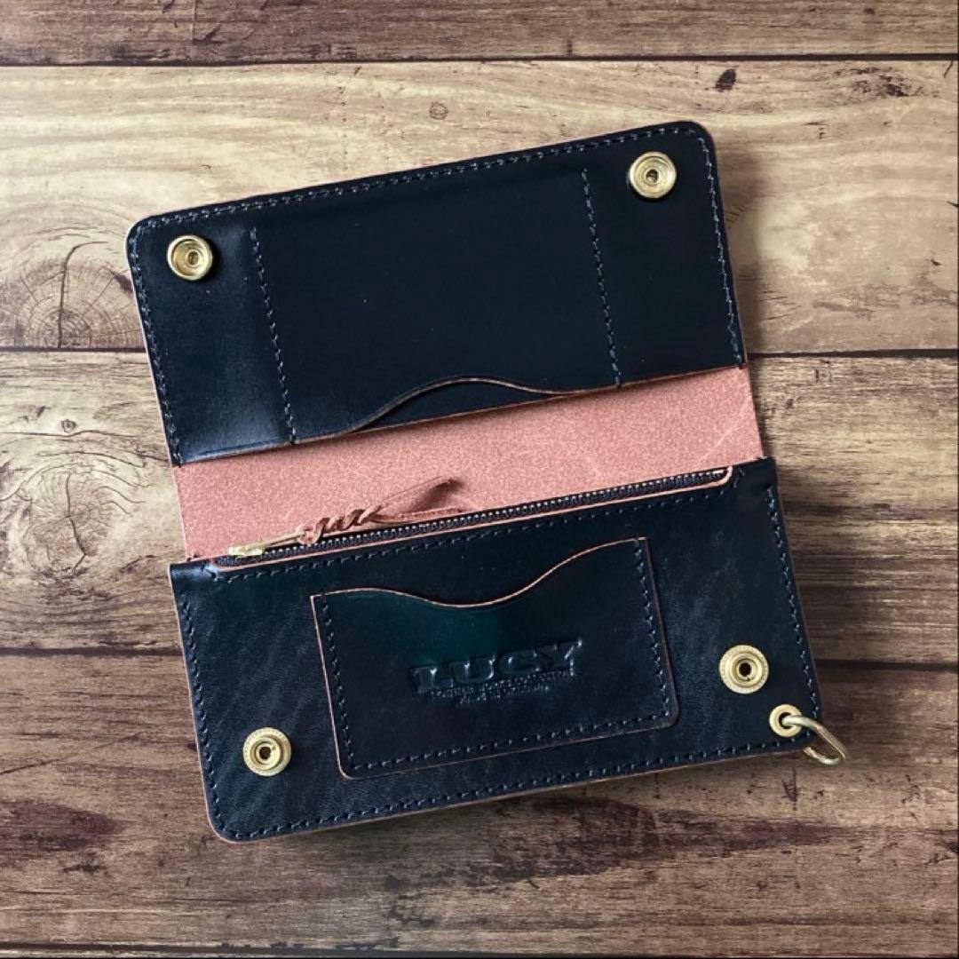 【た】カウレザー トラッカーウォレット 180（ロング）3層 茶芯ブラック