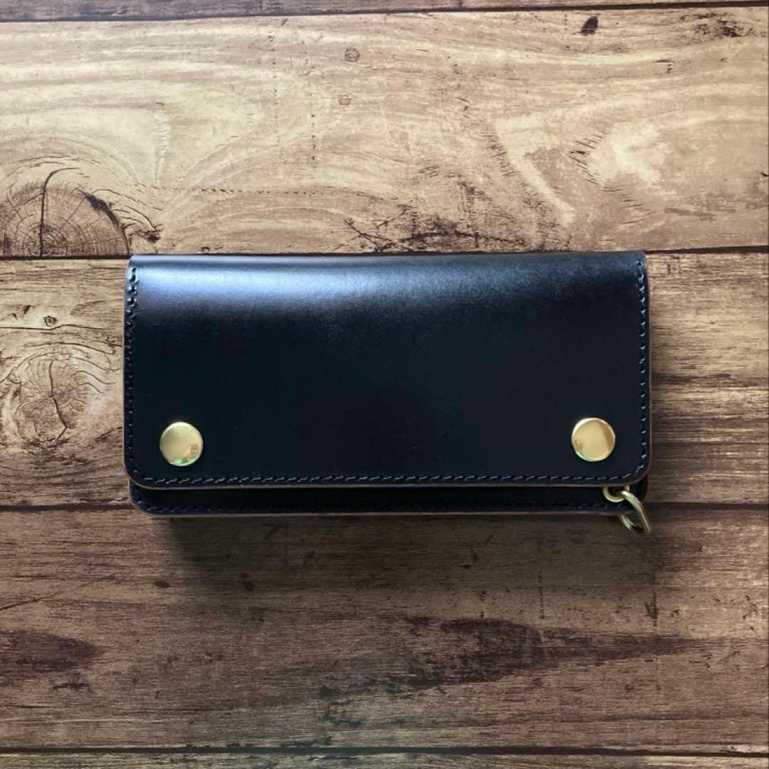 【た】カウレザー トラッカーウォレット 180（ロング）3層 茶芯ブラック