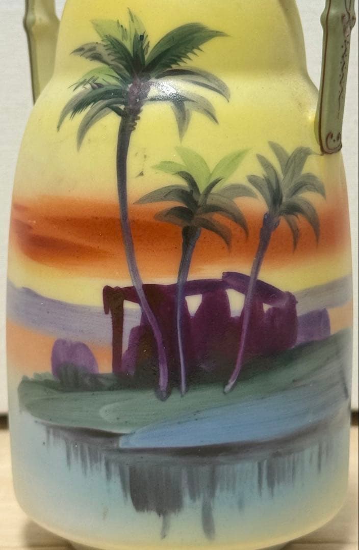 【極希少】オールドノリタケ ヤシの木風景文 両耳花瓶 M-NIPPON印 盛上げ