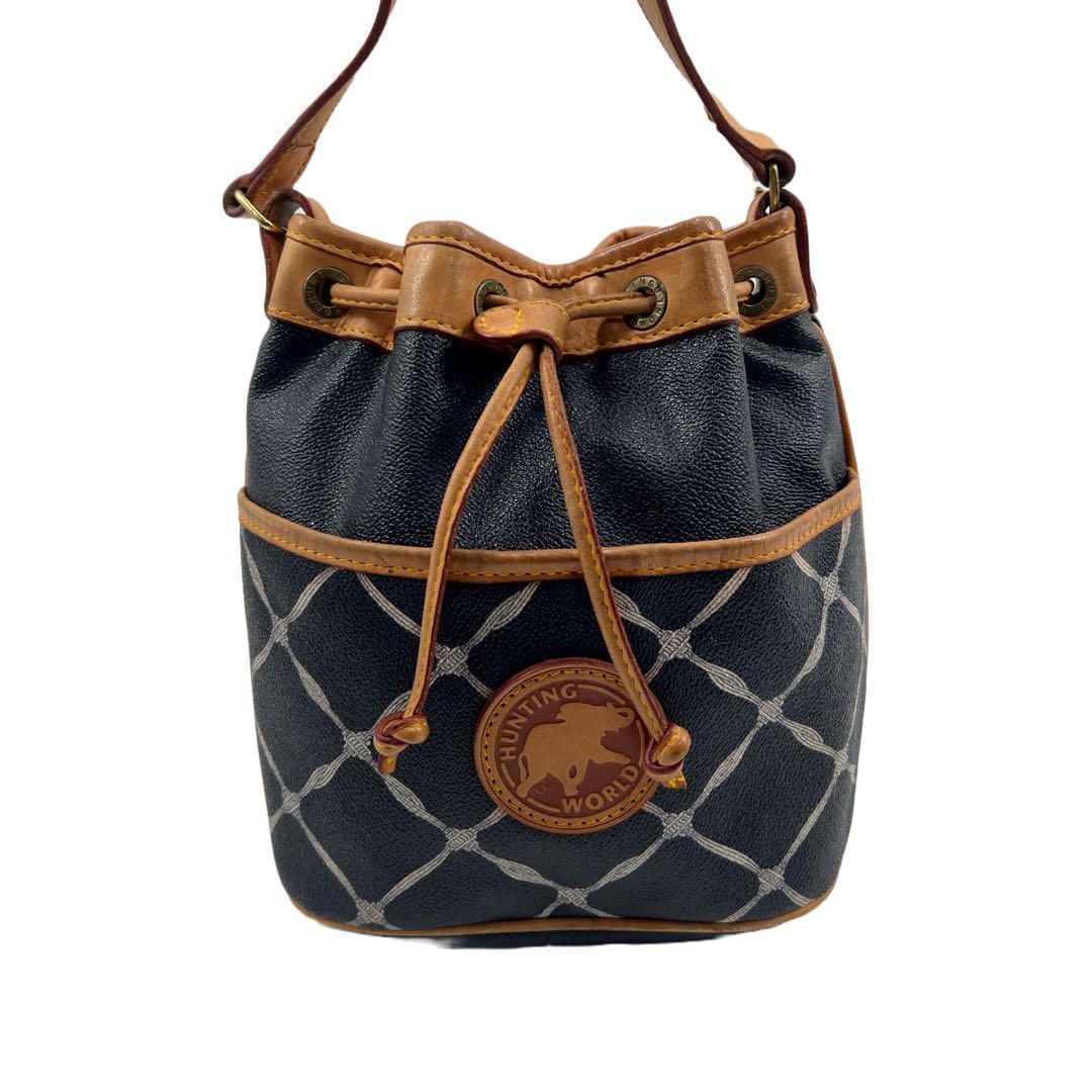 HUNTING WORLD ハンティングワールド 巾着 ショルダーバッグ 紺