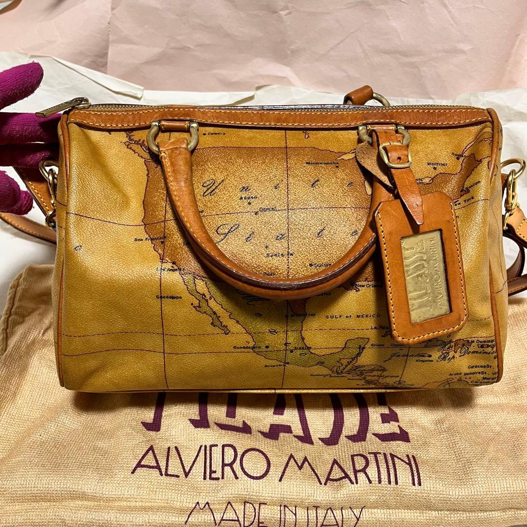 プリマクラッセ / ミニボストンバッグ & ショルダー 地図柄 PVC×レザー