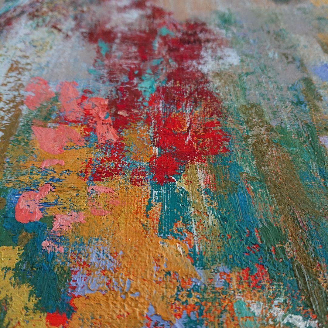 原画 １点もの 『ある日の花屋にて』 油絵 キャンバス 抽象画 花 インテリア