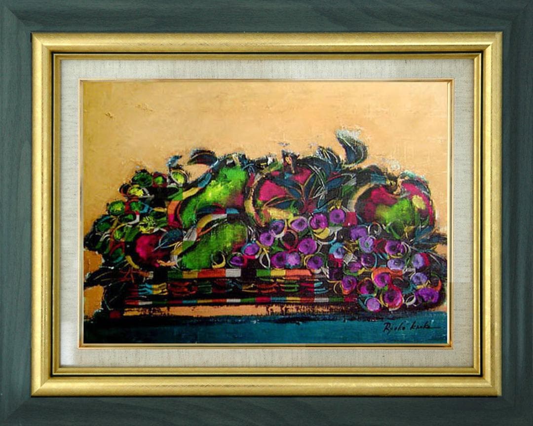 油絵 絵 絵画 インテリア 額付(白) uF6-061104 静物 果物