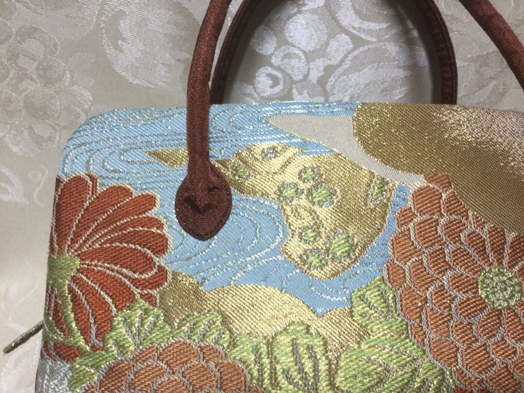 利休バッグ 菊　紅葉柄