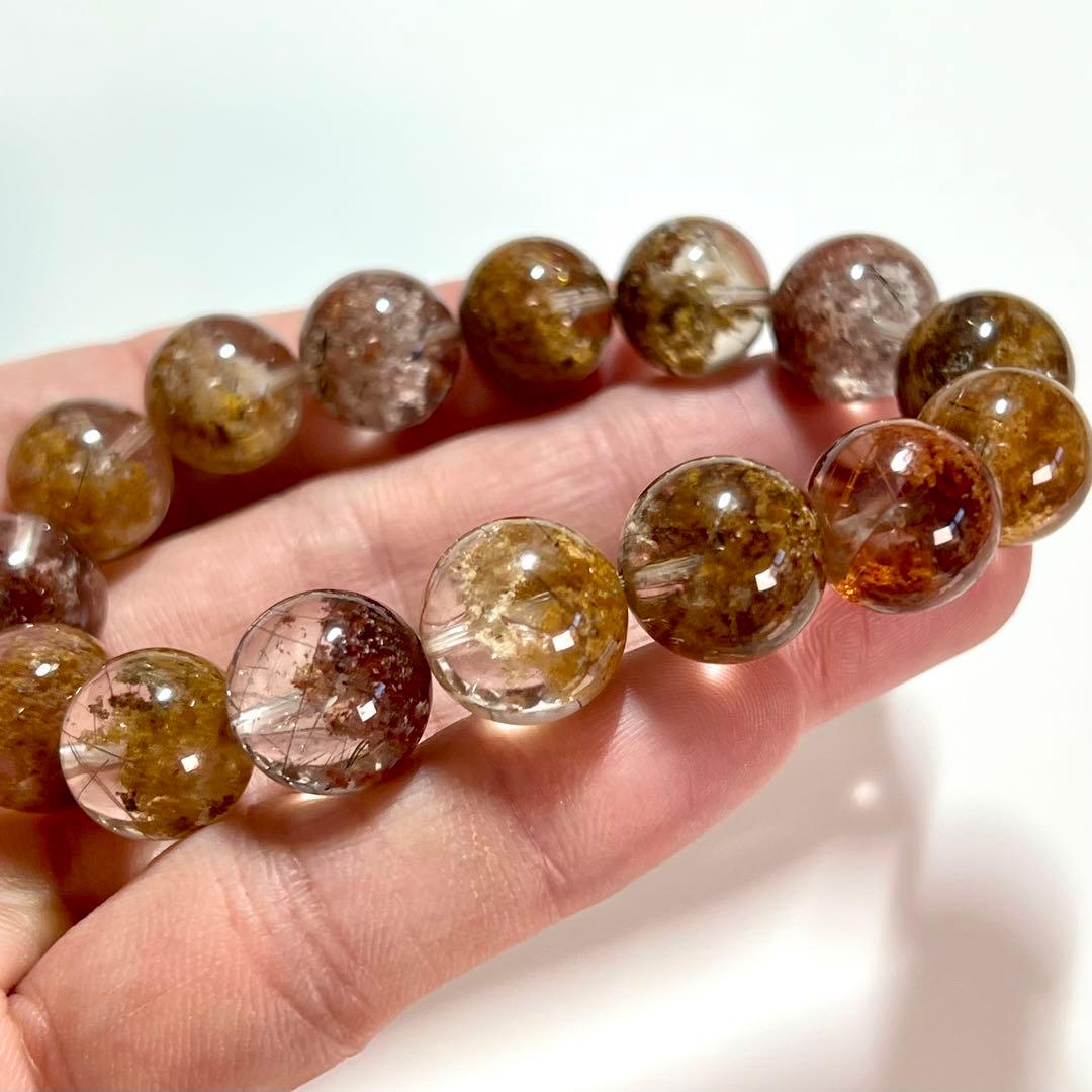 希少！ガーデンクォーツ×ルチルクォーツ 共生ブレスレット【一点物】ゴールドルチル