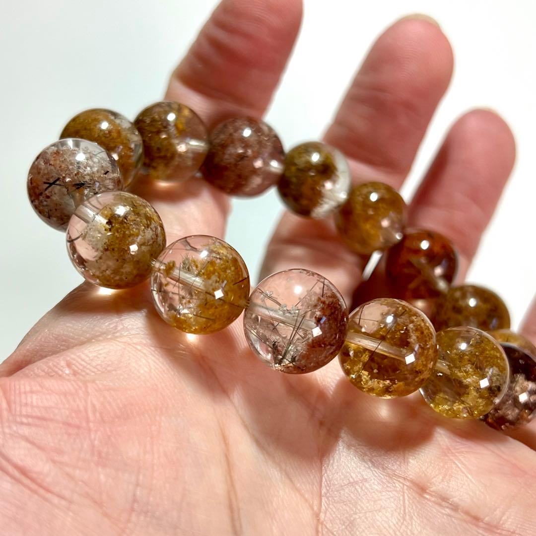 希少！ガーデンクォーツ×ルチルクォーツ 共生ブレスレット【一点物】ゴールドルチル