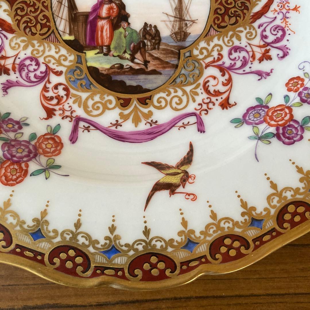 アンティーク マイセン 飾り皿 シノワズリ 額装