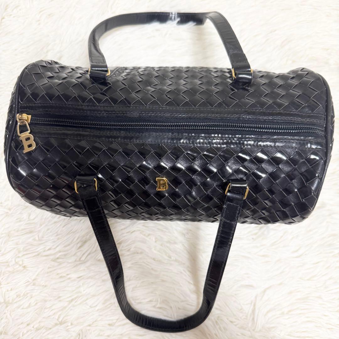 美品✨BALLY ハンドバッグ 編み込み メッシュ 金ロゴ レザー ブラック