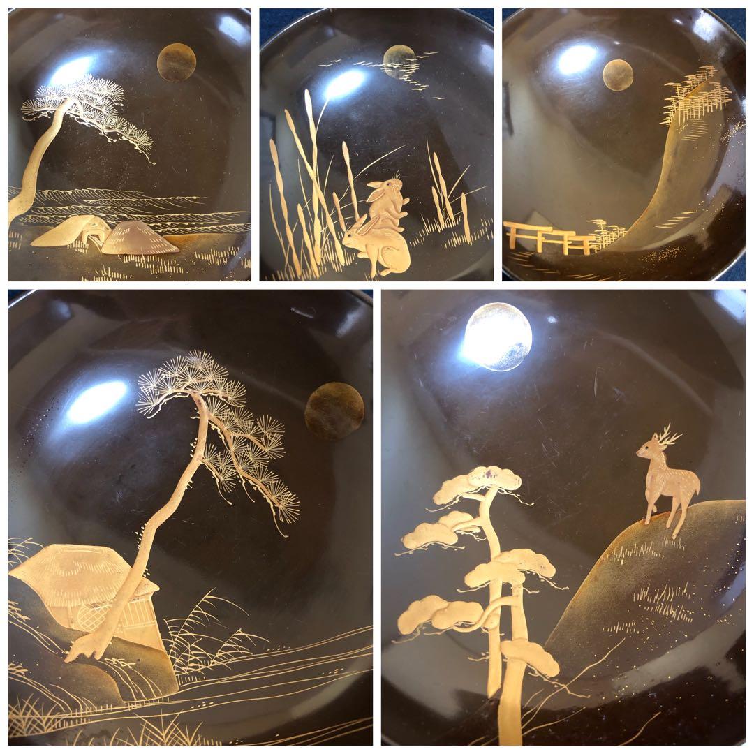 《R》懐石 蓋内絵変り蒔絵 吸物椀20客 木製漆器 木箱 時代 251016い3