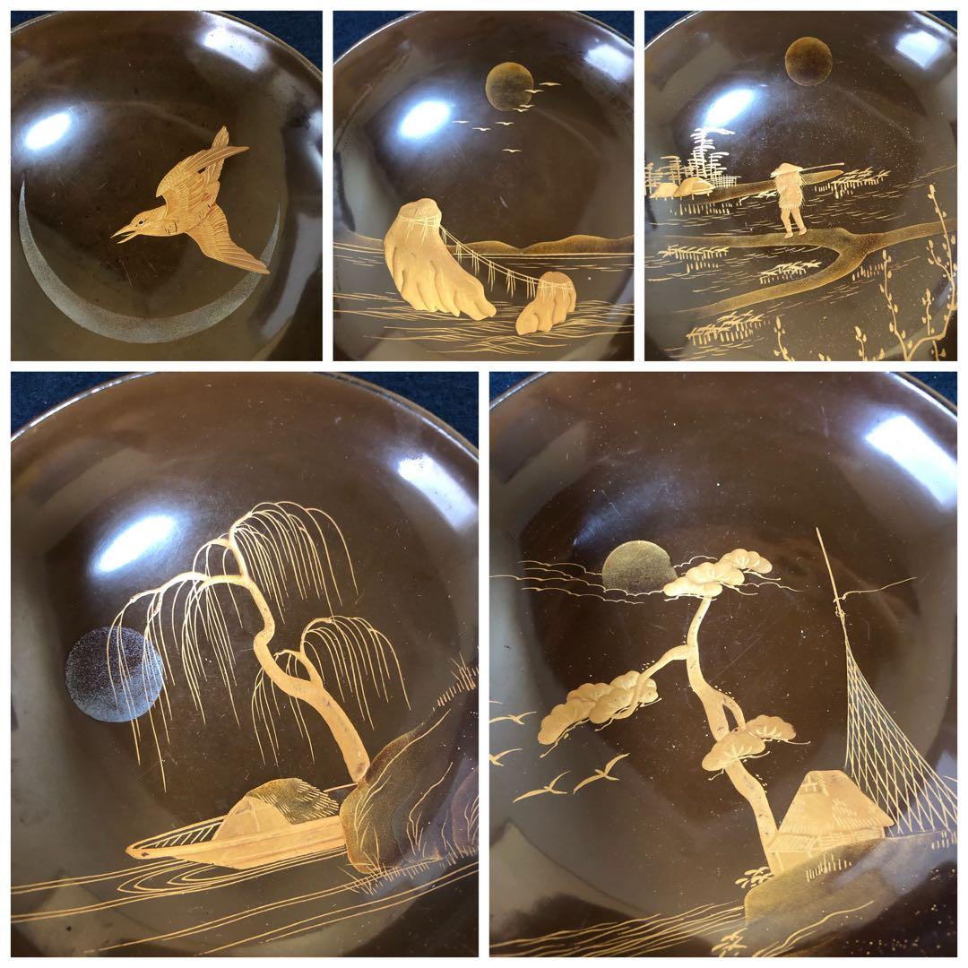 《R》懐石 蓋内絵変り蒔絵 吸物椀20客 木製漆器 木箱 時代 251016い3