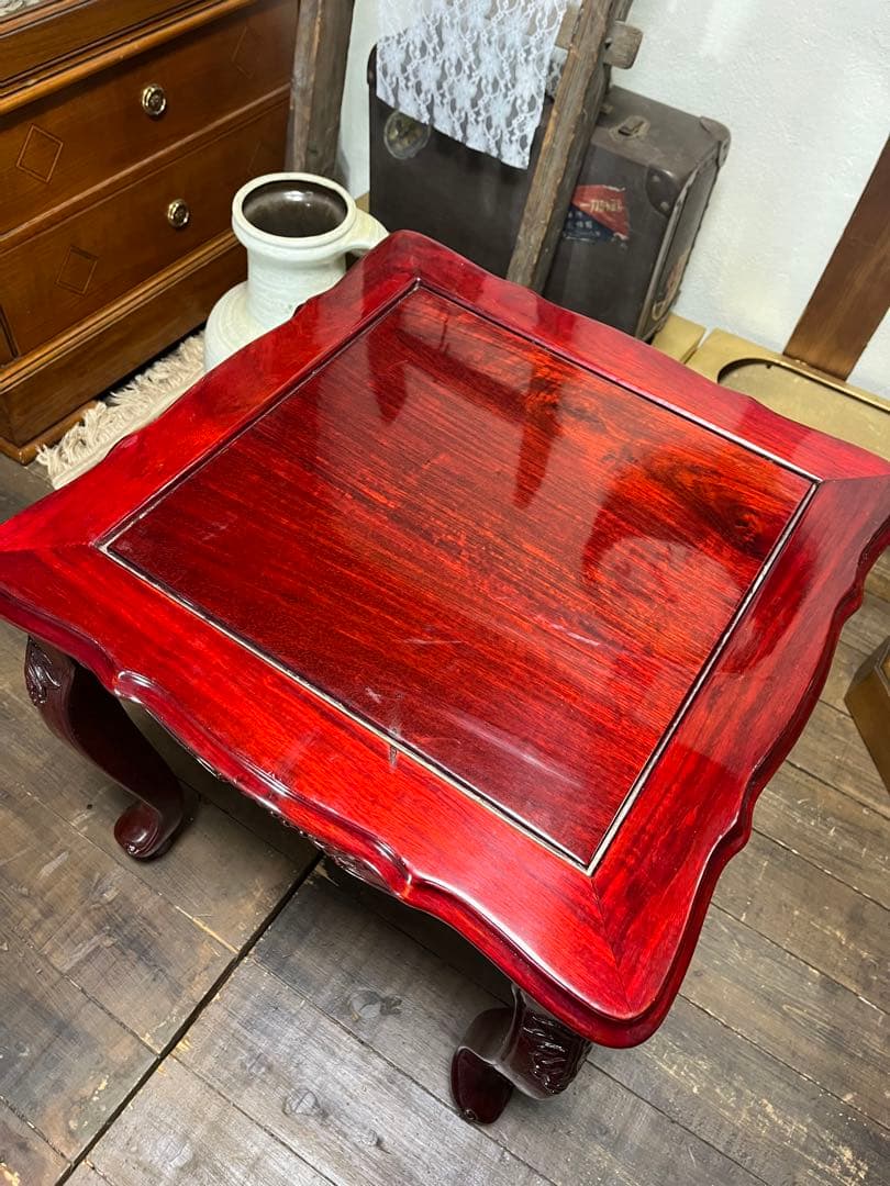 高級唐木家具 カリン材 サイドテーブル 飾り台 ナイトテーブル