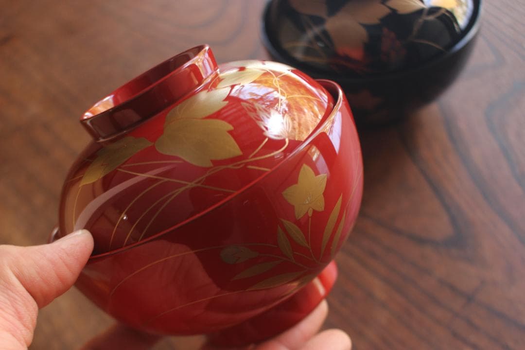 デッドストック！極上秋草蒔絵の美しい夫婦椀（検輪島塗蒔絵椀雑煮椀