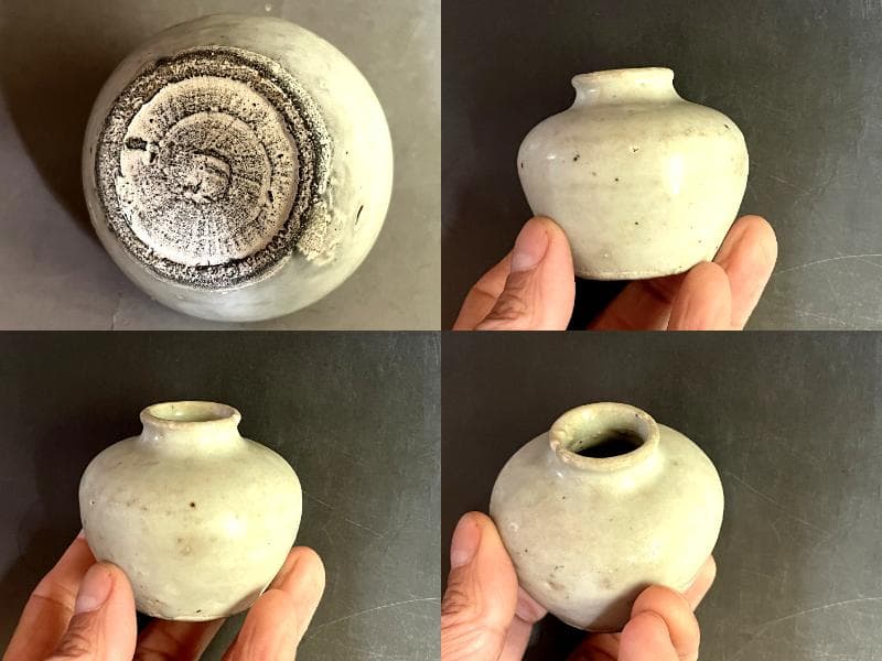壷□李朝 小壺 白釉 水滴 オブジェ アンティーク 白釉 古玩 時代物 骨董