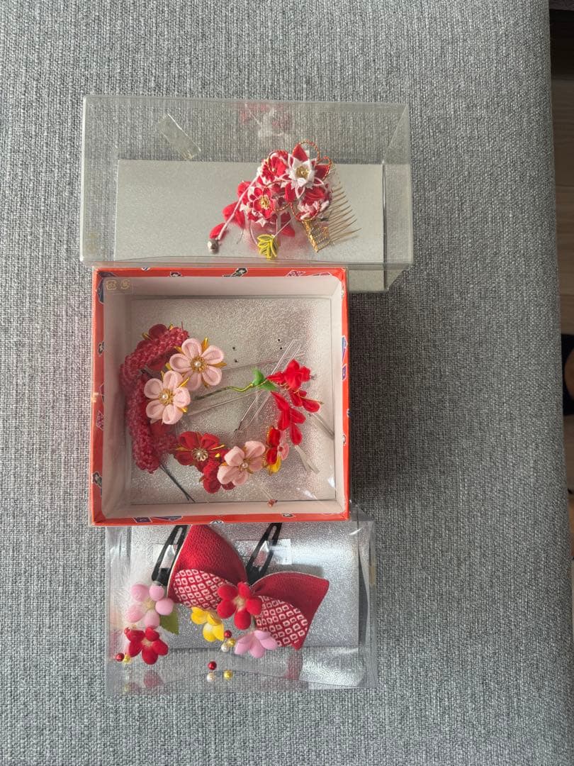 七五三 作り帯とはこせこセット　7歳用 /髪飾りのおまけ付き