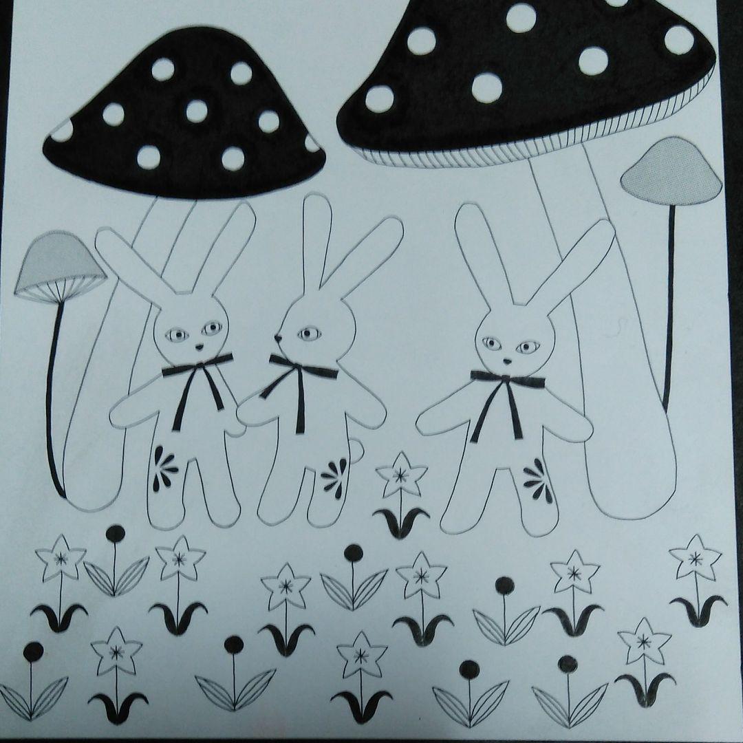 モノクロ原画 兎＊キノコ＊星花