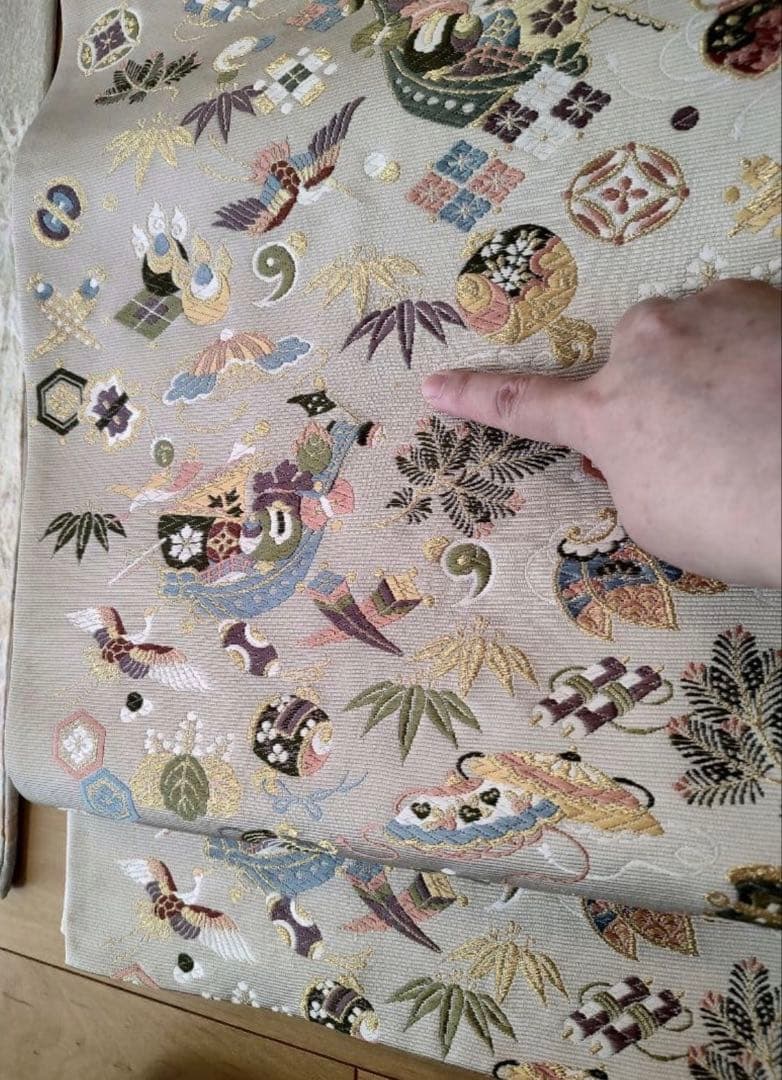 ☆宝尽くし袋帯 高級 正絹 宝物柄の唐織 日本製袋帯☆