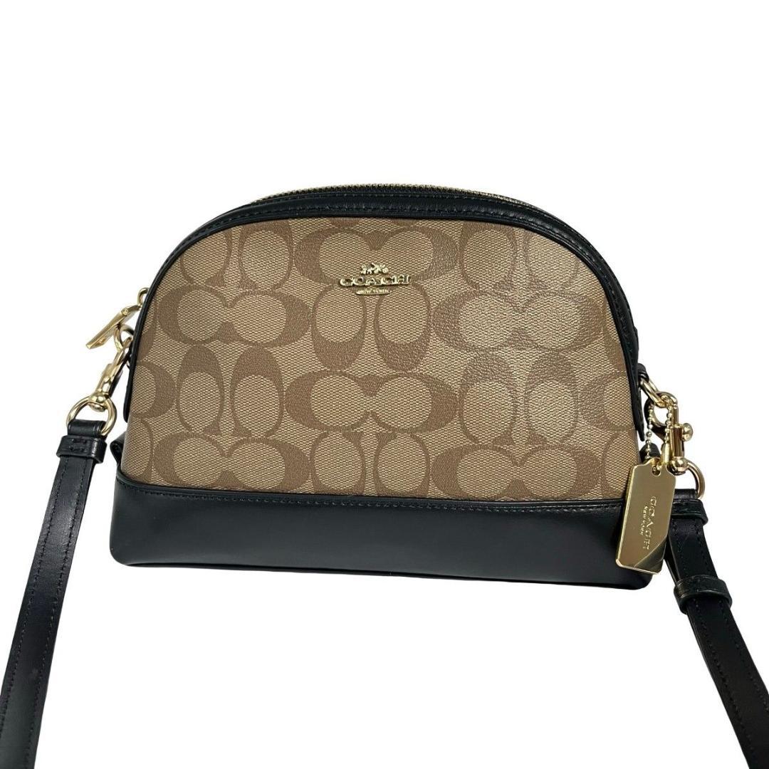 未使用級 COACH コーチ ショルダーカメラバッグ ブラウン シグネチャー