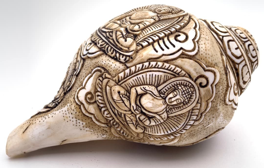 ◇チベット密教法具 法螺貝（シャンカ）ブッダ 釈迦如来 五智如来 五仏-1