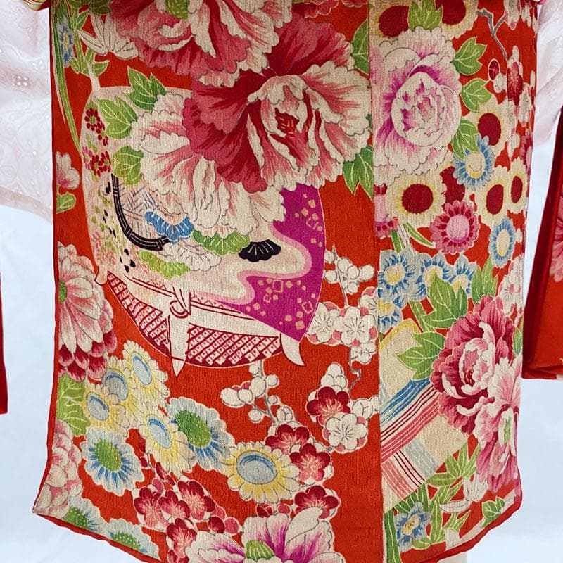 509ag19◎七五三 三歳 女の子 アンティーク着物のみ レトロ 濃緋色◎