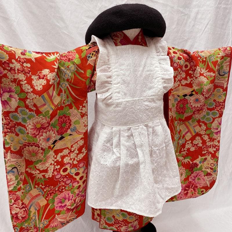 509ag19◎七五三 三歳 女の子 アンティーク着物のみ レトロ 濃緋色◎