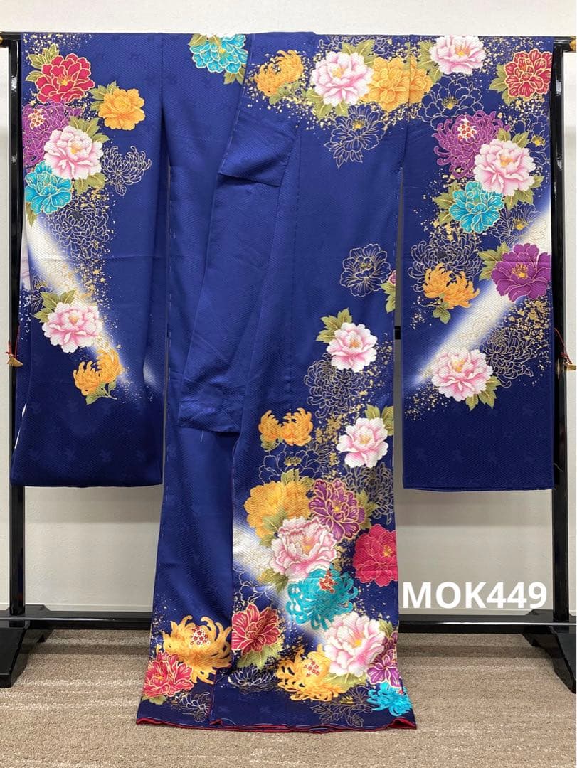 振袖 仮絵羽 京友禅 舞台衣装 金駒 金彩 牡丹 大輪 正絹 未仕立て品 八掛付