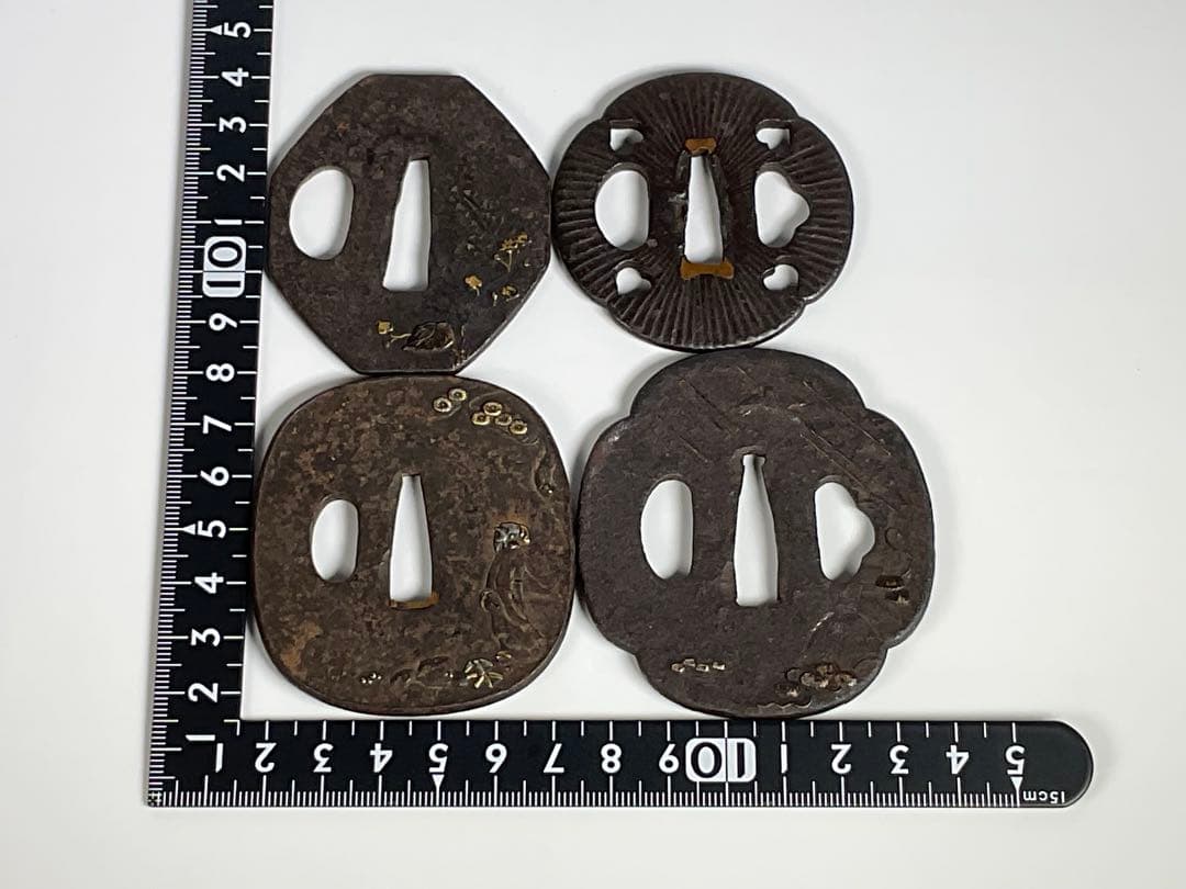 ③ 鉄鍔　短刀鍔　花鳥　人物　金銀象嵌　計４点　武具　刀剣　江戸期