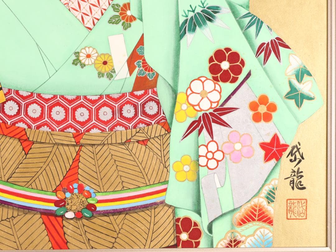 【真作】　渡部岱龍 「 舞妓 」　F10号　日本画　共シール　タトウ　BK172