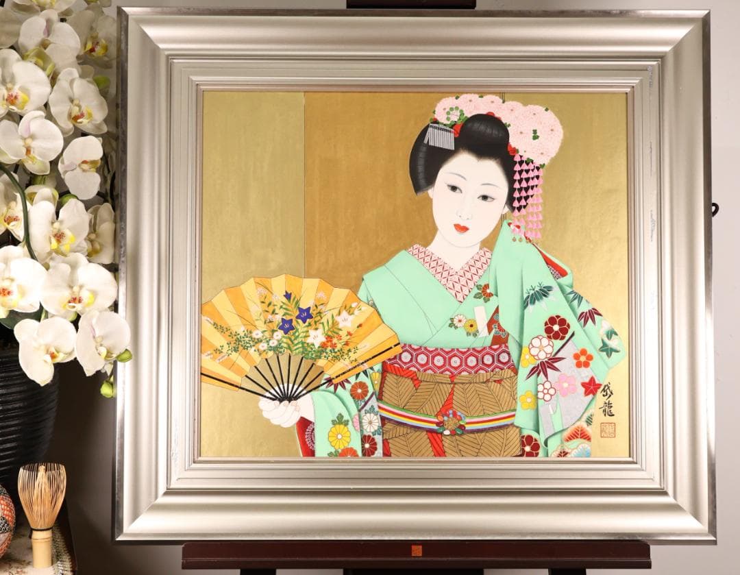 【真作】　渡部岱龍 「 舞妓 」　F10号　日本画　共シール　タトウ　BK172