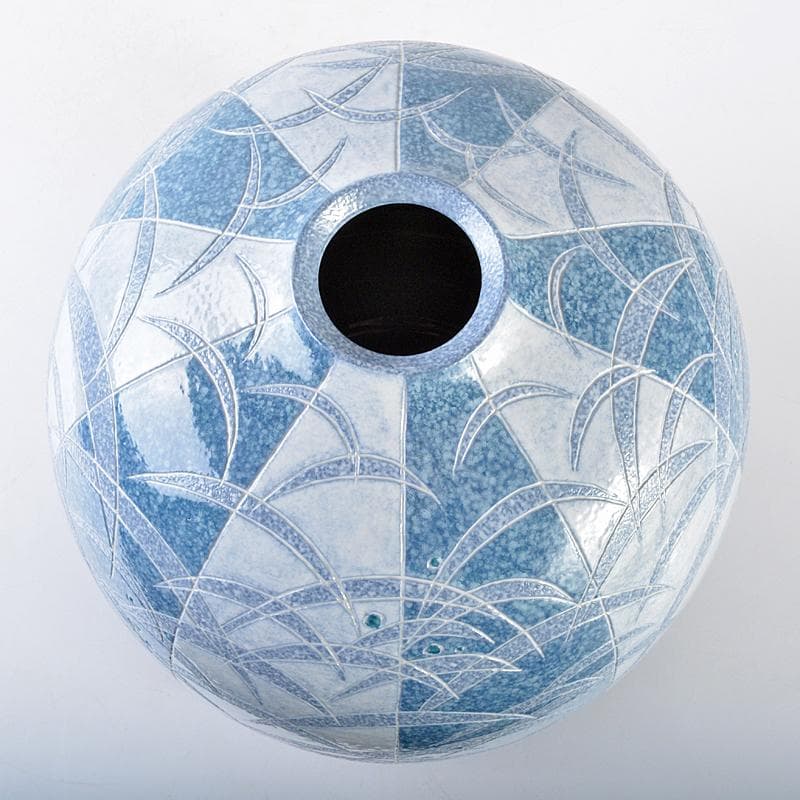 九谷焼　住田広作　染白釉彩　草文　花生　共箱　D　R5299B