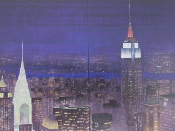 岩波昭彦、【摩天楼】、希少な額装用画集より、新品額装付、状態良好