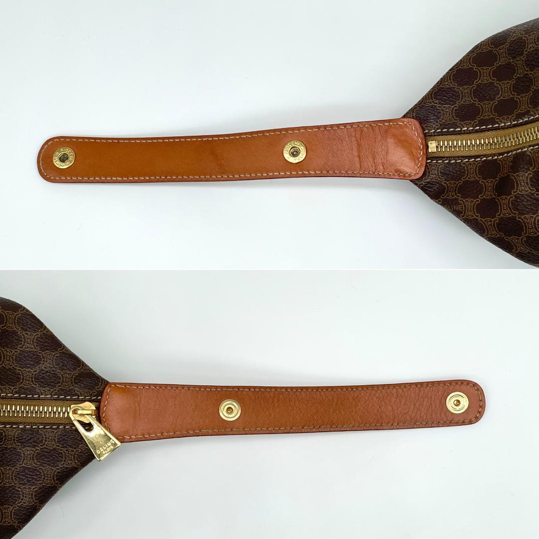 即配【美品】CELINE マカダム柄 ブラウン ハンドバッグ オールドセリーヌ