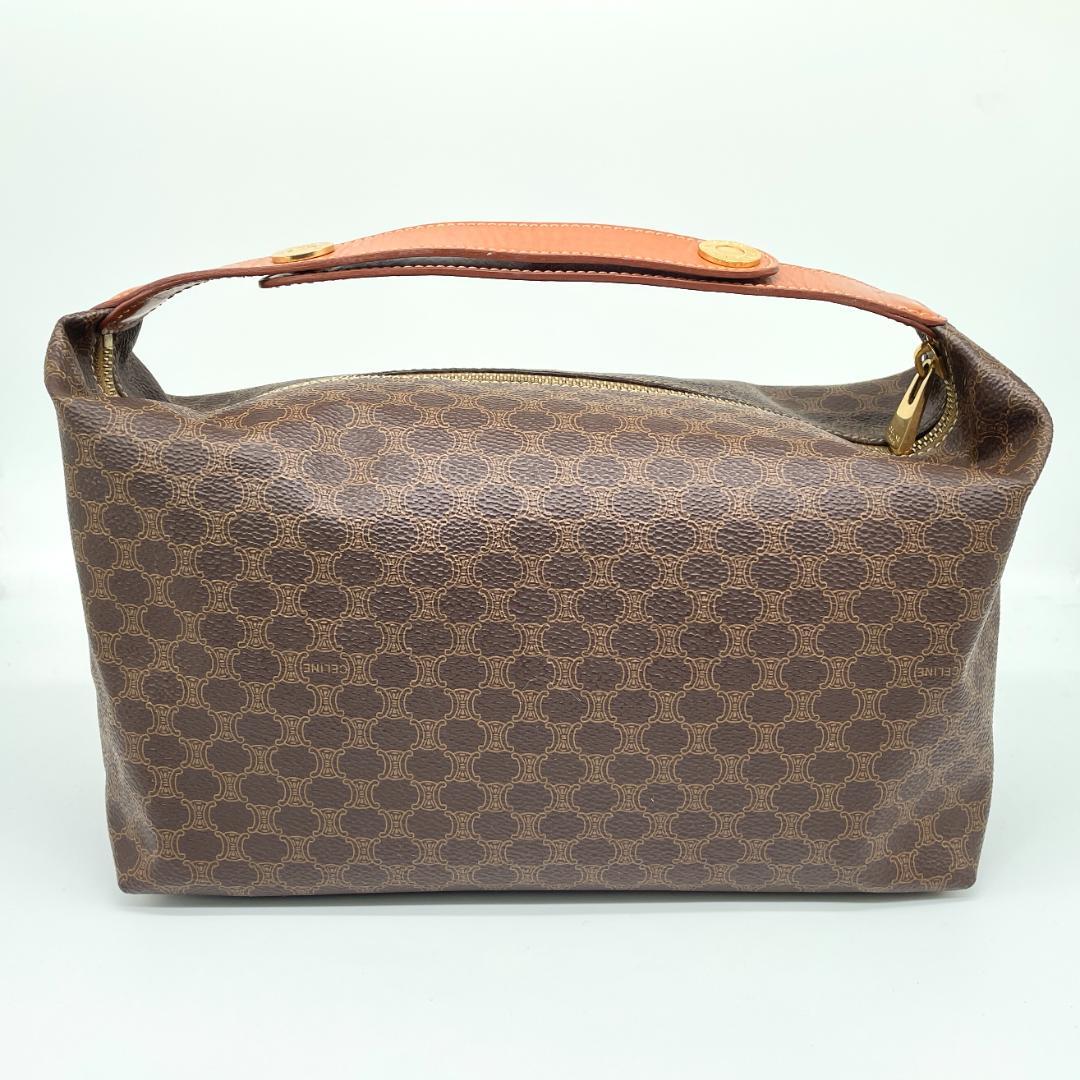 即配【美品】CELINE マカダム柄 ブラウン ハンドバッグ オールドセリーヌ