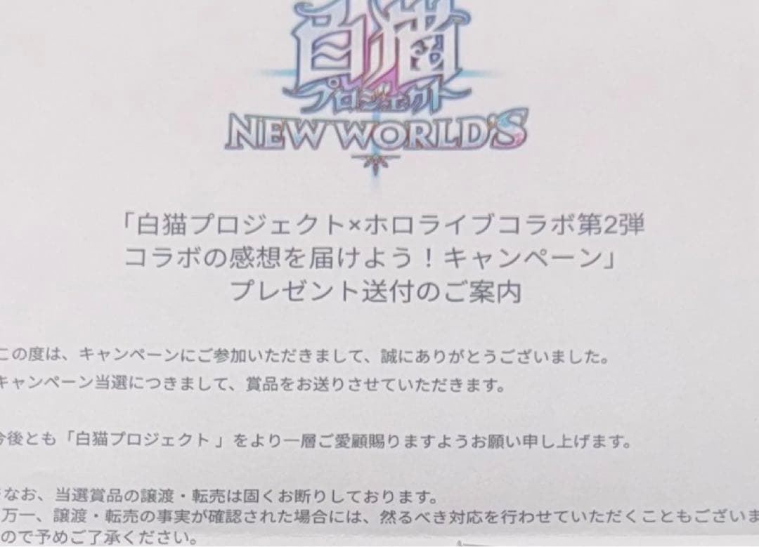 ホロライブ　白猫プロジェクト　アクリルスタンド アクスタ　白銀ノエル　当選品