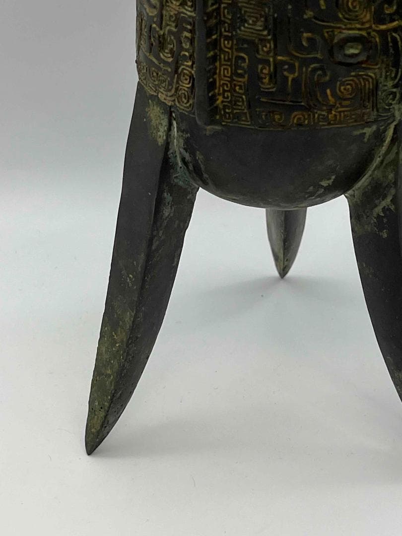 明時代 銅饕餮紋角型爵 酒杯 鑑賞物 置物 唐物 中国古玩(