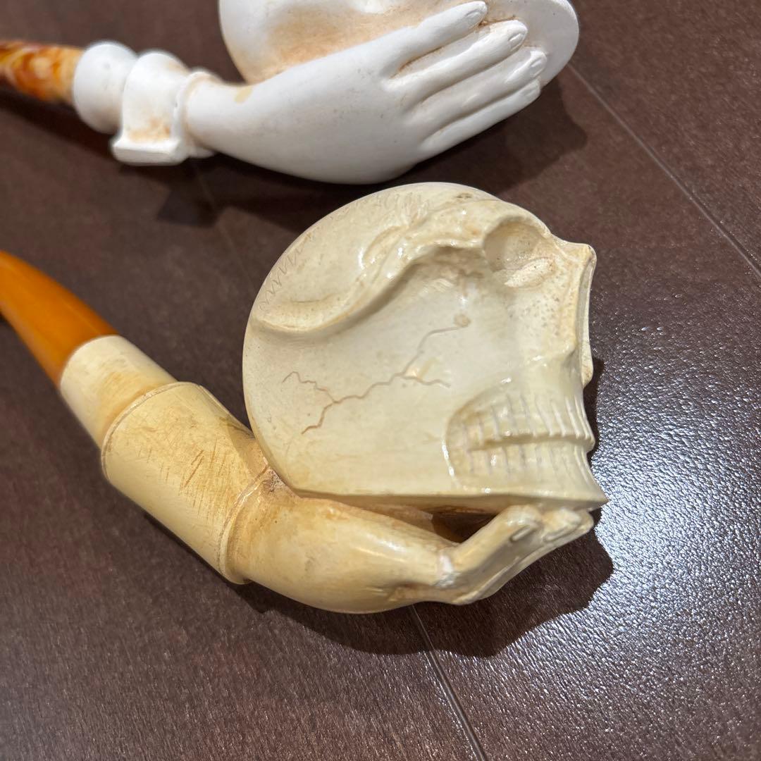 ビンテージ スカル & ハンド パイプ 2個セット メシャム 陶器