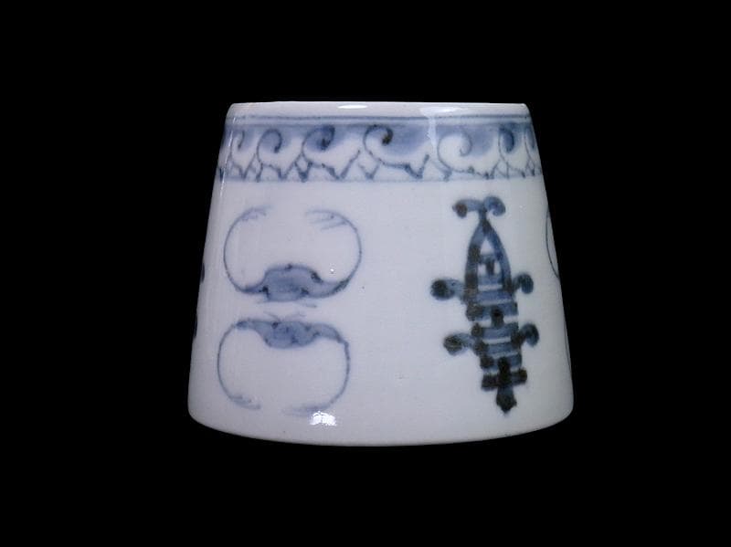 古伊万里 染付 蝙蝠に寿紋の図 蕎麦猪口 E437AS-DAu