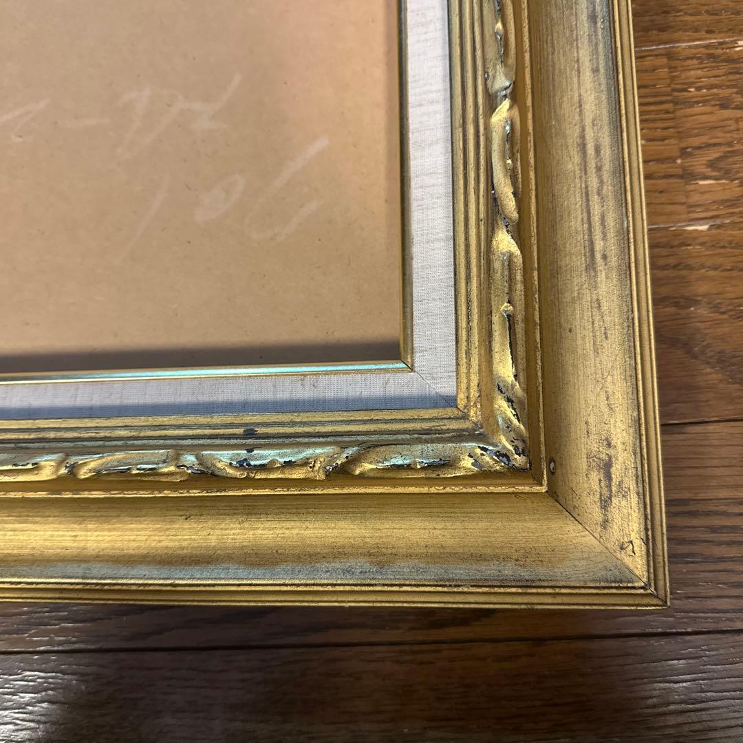 ゴールド装飾木製油彩額縁 F4 ガラス付 アンティーク - メルカリ