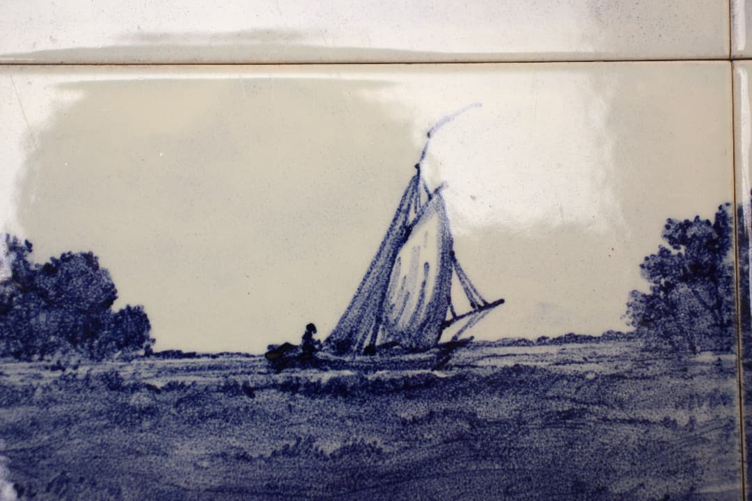 オランダ デルフト タイル画 タイルタブロー 額飾り 風車 船 - メルカリ