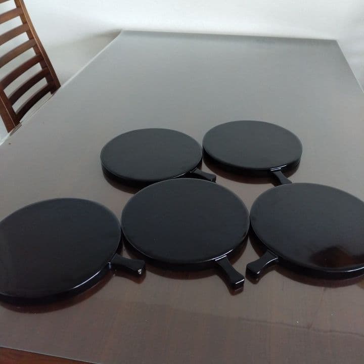 うちわ型 木製、漆塗器、トレイ、皿 、持ち手付、骨董