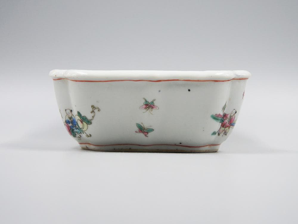 瓷】 ☆ 瓷器 粉彩唐子紋水仙鉢 ☆ 清朝期 花卉 果物 手描