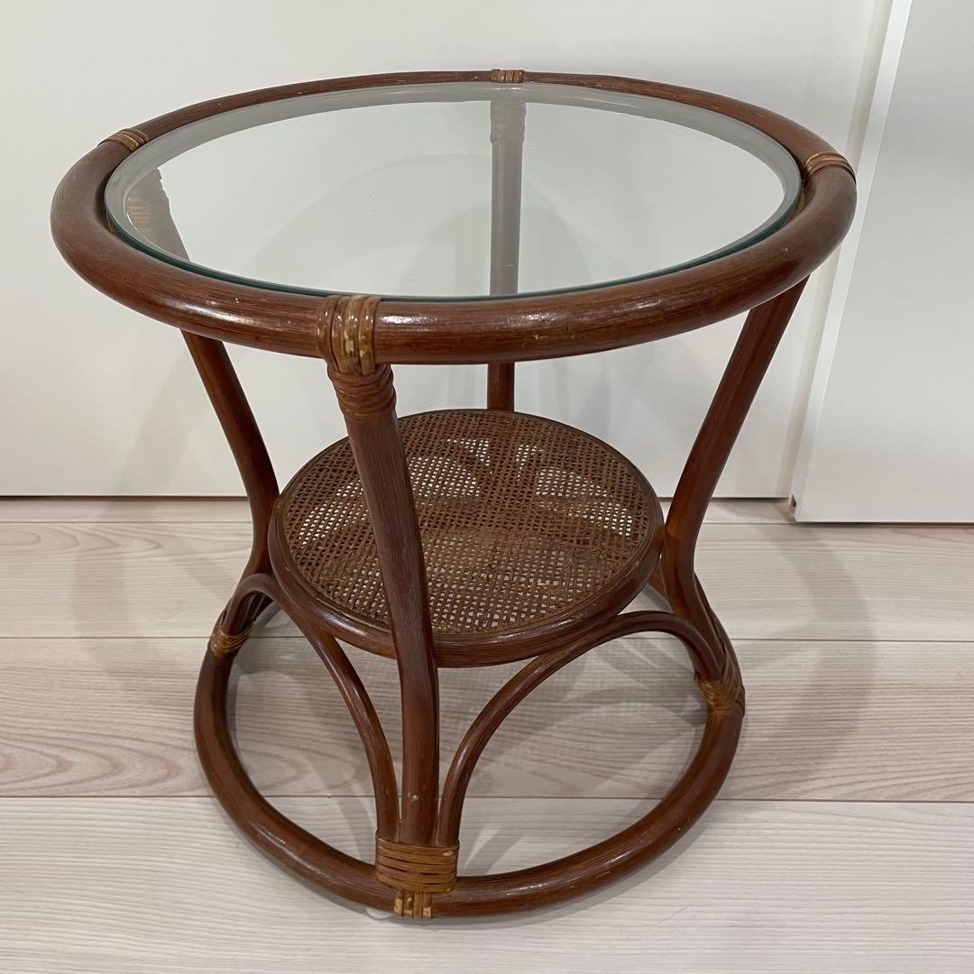 ラタン ガラス サイドテーブル - メルカリ
